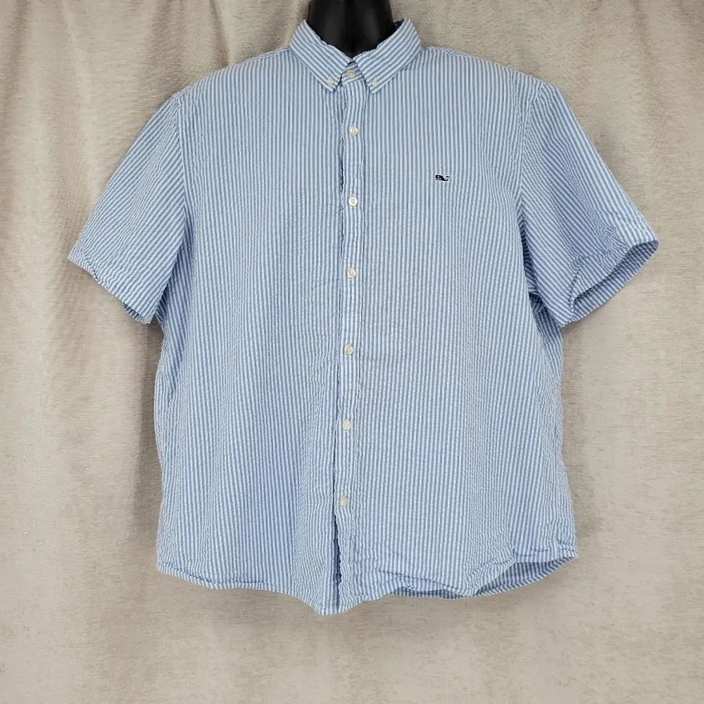 Vineyard Vines Men's 2XL Seersucker Camp Shirt Short Sleeve Button Down